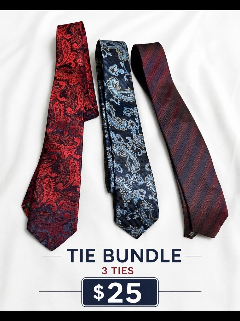 Men's Premium Tie Bundle - Red, Blue & Burgundy Patterned Neckties